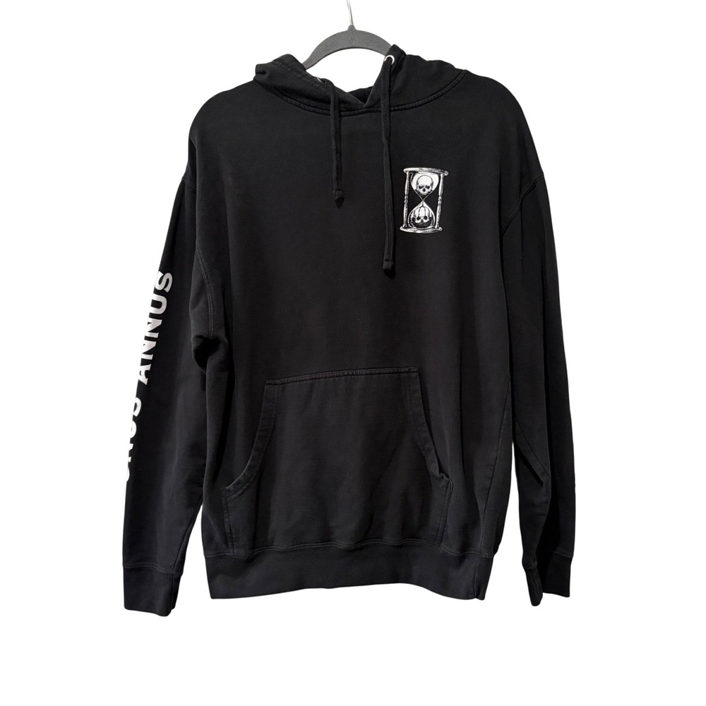 Unus Annus Memento Mori Hoodie Men's Medium Black Hourglass Skull Sleeve Print